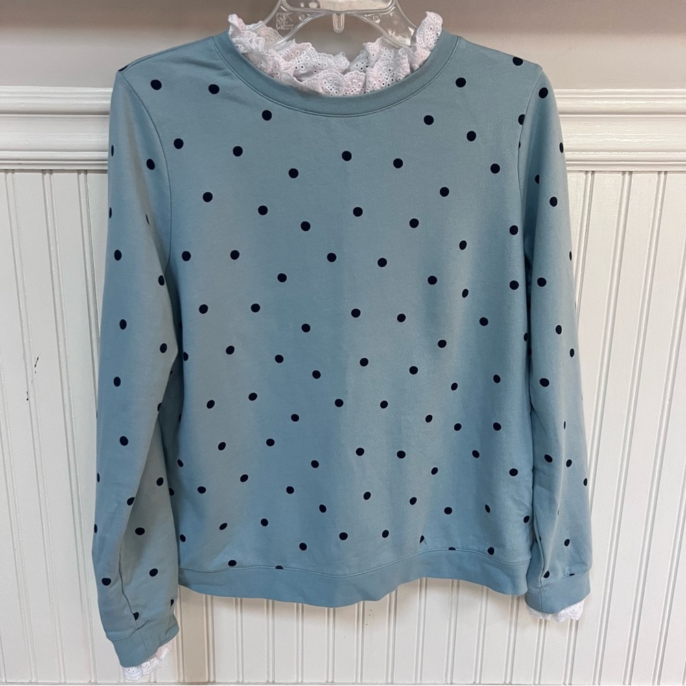 Boden Light Blue Polka Dot Long Sleeve Top